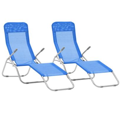 Șezlonguri plajă pliabile 2 buc. albastru aluminiu & textilenă  GartenMobel Dekor