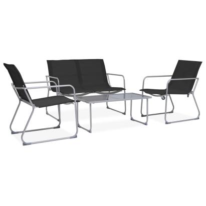 Set mobilier de grădină, 4 piese, negru, oțel și textil GartenMobel Dekor