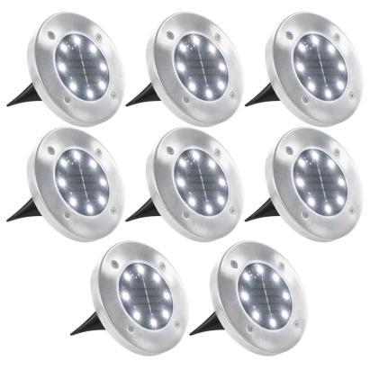 Lămpi solare de sol, 8 buc., alb, becuri LED GartenMobel Dekor