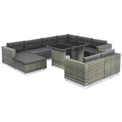 Set mobilier de grădină cu perne, 10 piese, gri, poliratan GartenMobel Dekor