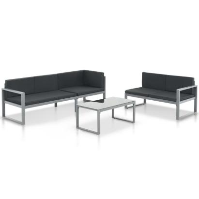 Set mobilier de grădină cu perne 3 piese negru aluminiu    GartenMobel Dekor