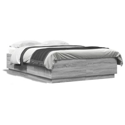 Cadru de pat cu lumini LED gri sonoma 140x200 cm lemn prelucrat GartenMobel Dekor