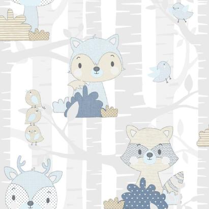 Noordwand Tapet „Mondo baby Forest Animals”, alb și albastru GartenMobel Dekor