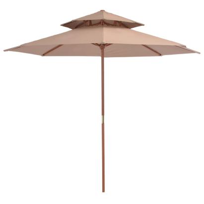 Umbrelă de soare dublă, stâlp din lemn, 270 cm, gri taupe GartenMobel Dekor