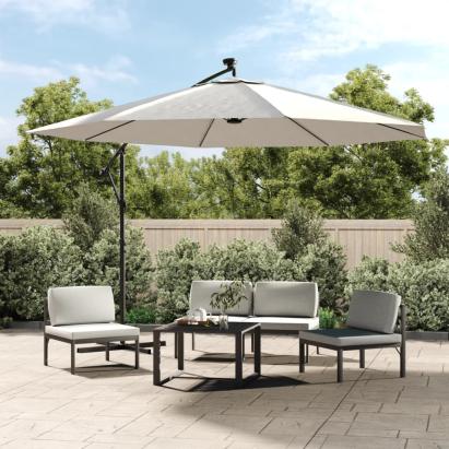 Umbrelă suspendată cu LED-uri și stâlp metalic, nisipiu, 350 cm GartenMobel Dekor