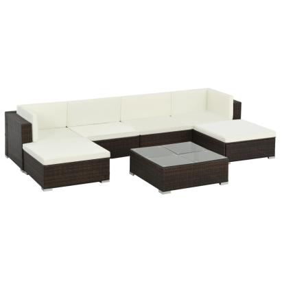 Set mobilier de grădină cu perne, 7 piese, maro, poliratan GartenMobel Dekor