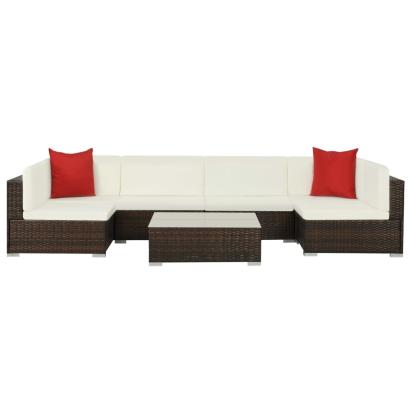 Set mobilier de grădină cu perne, 7 piese, maro, poliratan GartenMobel Dekor