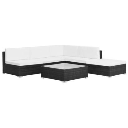 Set mobilier de grădină cu perne, 6 piese, negru, poliratan GartenMobel Dekor
