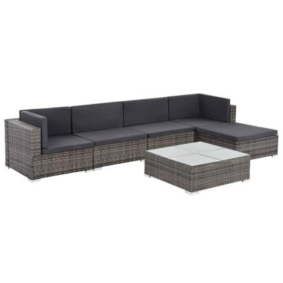 Set mobilier de grădină cu perne, 6 piese, gri, poliratan GartenMobel Dekor