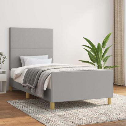 Cadru de pat cu tăblie, gri deschis, 90x200 cm, textil GartenMobel Dekor