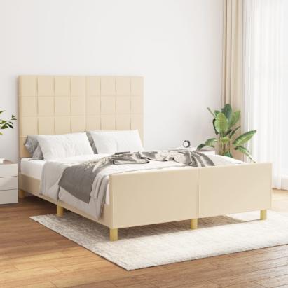 Cadru de pat cu tăblie, crem, 140x190 cm, textil GartenMobel Dekor