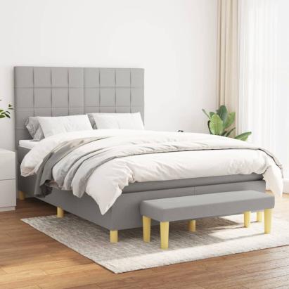 Pat box spring cu saltea, gri deschis, 140x190 cm, textil GartenMobel Dekor