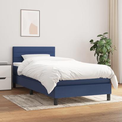 Pat box spring cu saltea, albastru, 90x200 cm, textil GartenMobel Dekor