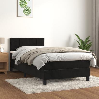 Pat box spring cu saltea, negru, 90x200 cm, catifea GartenMobel Dekor