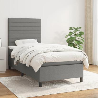 Pat box spring cu saltea, gri închis, 90x200 cm, textil GartenMobel Dekor