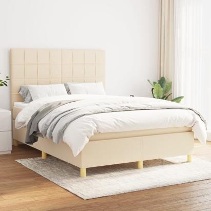 Pat box spring cu saltea, crem, 140x200 cm, textil GartenMobel Dekor