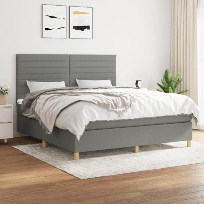 Pat box spring cu saltea, gri închis, 180x200 cm, textil GartenMobel Dekor