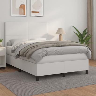 Pat box spring cu saltea, alb, 140x200 cm, piele ecologică GartenMobel Dekor