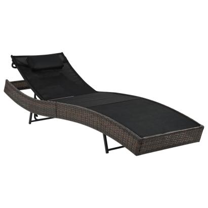 Șezlong de plajă cu pernă, maro, poliratan    GartenMobel Dekor
