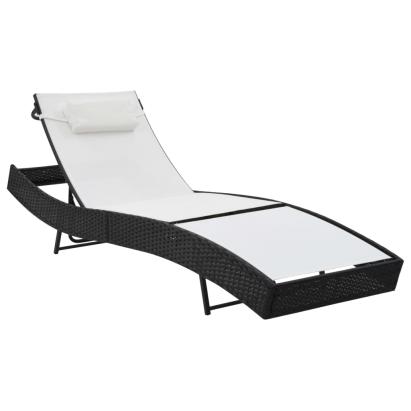 Șezlong de plajă cu pernă, negru, poliratan      GartenMobel Dekor