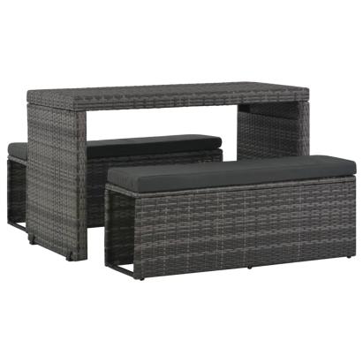 Set mobilier de exterior cu perne, 3 piese, gri, poliratan   GartenMobel Dekor