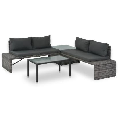 Set mobilier de grădină cu perne, 3 piese, gri, poliratan GartenMobel Dekor
