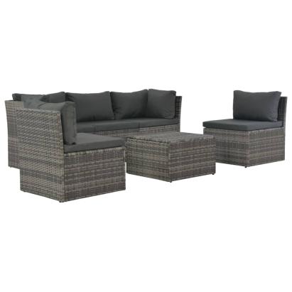 Set mobilier de grădină cu perne, 4 piese, gri, poliratan GartenMobel Dekor