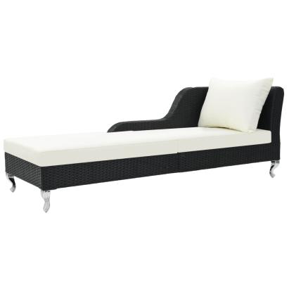 Șezlong de plajă cu pernă, negru, poliratan  GartenMobel Dekor