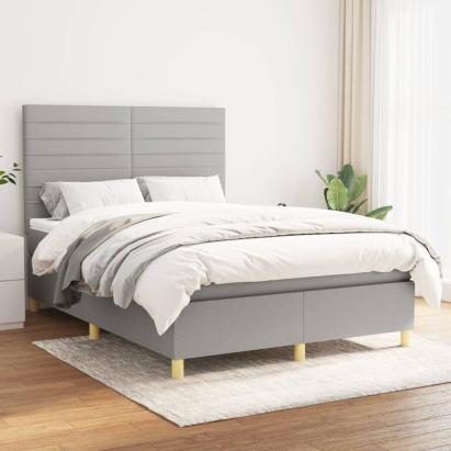 Pat box spring cu saltea, gri deschis, 140x190 cm, textil GartenMobel Dekor