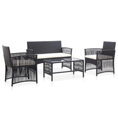 Set mobilier de grădină cu perne, 4 piese, negru, poliratan GartenMobel Dekor