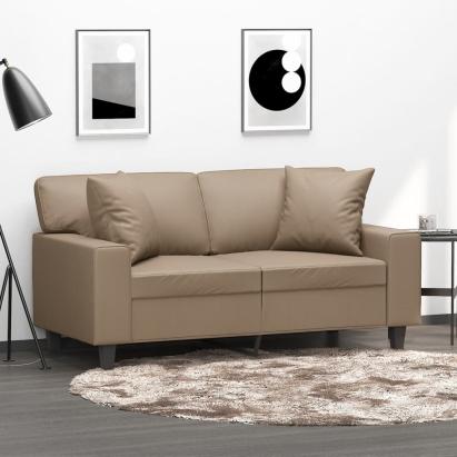 Canapea cu 2 locuri cu pernuțe, cappuccino, 120 cm, piele eco. GartenMobel Dekor