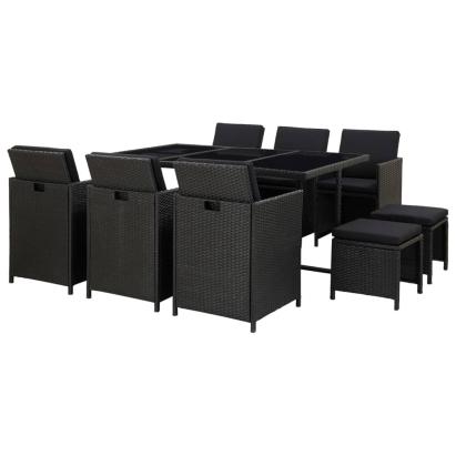 Set mobilier de exterior cu perne, 11 piese, negru, poliratan GartenMobel Dekor