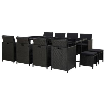 Set mobilier de exterior cu perne, 13 piese, negru, poliratan GartenMobel Dekor