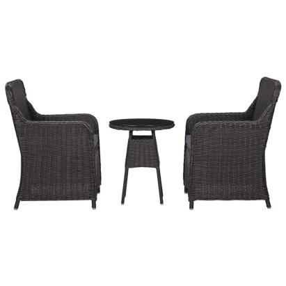 Set mobilier bistro de grădină cu perne 3 piese negru poliratan GartenMobel Dekor