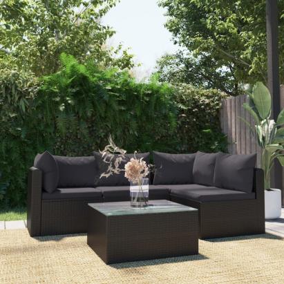 Set mobilier de grădină cu perne, 5 piese, negru, poliratan GartenMobel Dekor