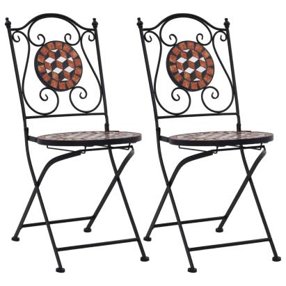 Scaune bistro cu mozaic, 2 buc., maro, ceramică GartenMobel Dekor