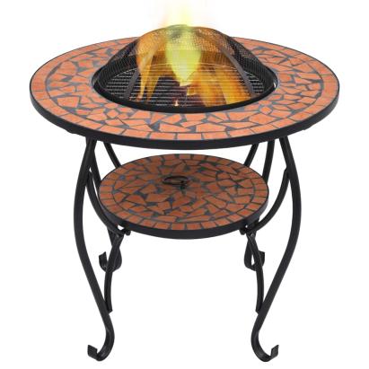 Masă cu vatră de foc, mozaic, cărămiziu, 68 cm, ceramică GartenMobel Dekor