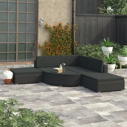 Set mobilier de grădină cu perne, 6 piese, negru, poliratan GartenMobel Dekor