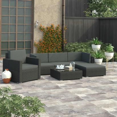 Set mobilier de grădină cu perne, 6 piese, negru, poliratan GartenMobel Dekor