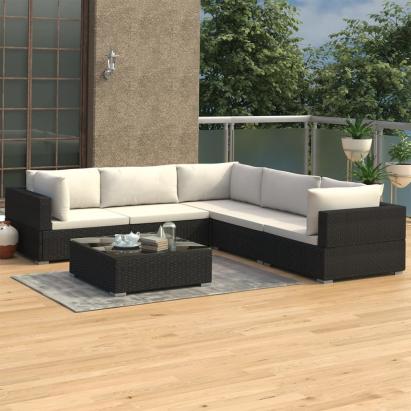 Set mobilier de grădină cu perne, 6 piese, negru, poliratan GartenMobel Dekor