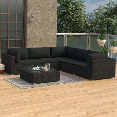 Set mobilier de grădină cu perne, 6 piese, negru, poliratan GartenMobel Dekor