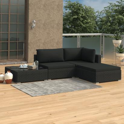 Set mobilier de grădină cu perne, 4 piese, negru, poliratan GartenMobel Dekor