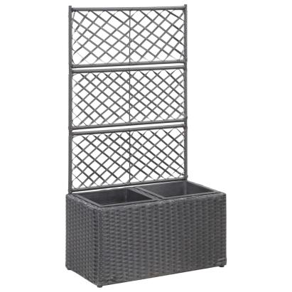 Strat înălțat spalier 2 ghivece negru 58x30x107 cm poliratan GartenMobel Dekor