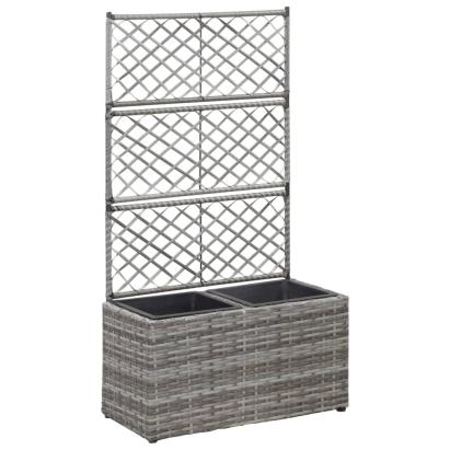 Strat înălțat spalier 2 ghivece, gri, 58x30x107 cm, poliratan GartenMobel Dekor