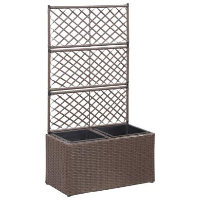 Strat înălțat spalier cu 2 ghivece maro 58x30x107 cm poliratan GartenMobel Dekor