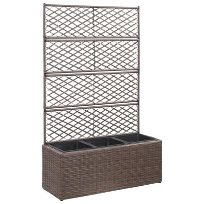 Strat înălțat spalier cu 3 ghivece maro 83x30x130 cm poliratan GartenMobel Dekor