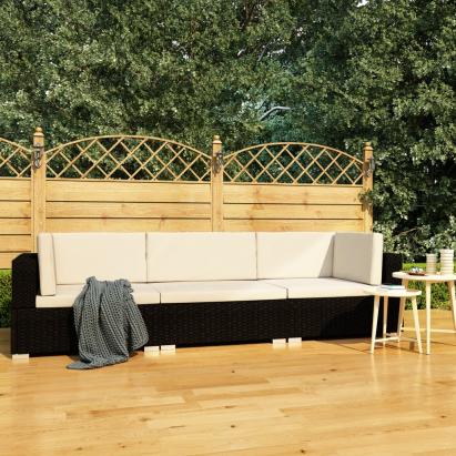 Set mobilier de grădină cu perne, 3 piese, negru, poliratan GartenMobel Dekor