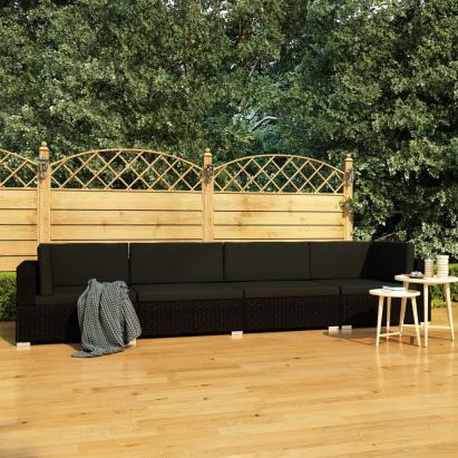 Set mobilier de grădină cu perne, 4 piese, negru, poliratan GartenMobel Dekor