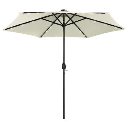 Umbrelă de soare cu LED și stâlp aluminiu, alb nisipiu, 270 cm GartenMobel Dekor