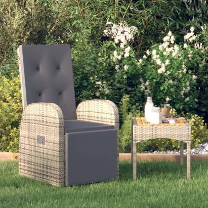 Scaun de grădină rabatabil cu pernă, gri, poliratan GartenMobel Dekor